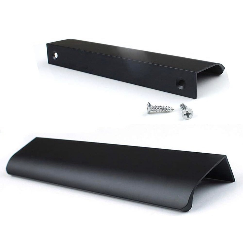 JOOJA 10 Pack Modern Finger Edge Pull Hidden Cabinet Drawer Handles 200mm Black